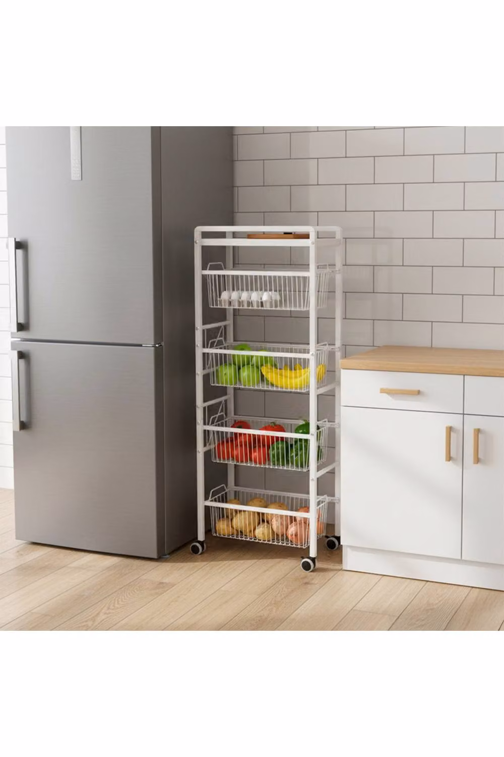Living and Home 5-Tier Minimalist Metal Storage Trolley with Pull-Out Baskets in Matt White – 2