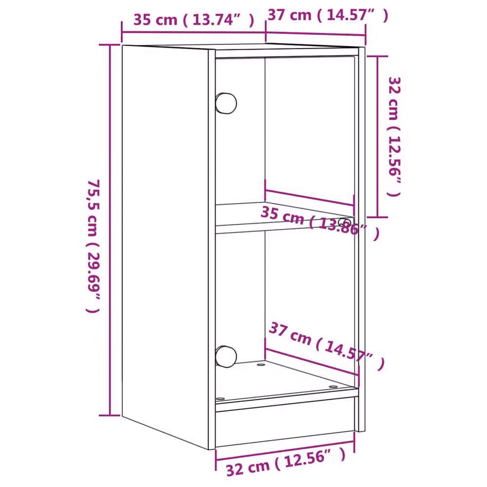Berkfield Home Side Cabinet with Glass Doors in Sonoma Oak, Light Brown, W/D/H: 35 x 37 x 75.5 cm – 2