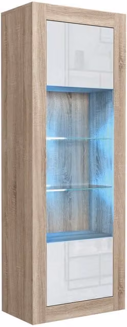 Mex Furniture LTD Modern Display Cabinet with LED Lighting and Glossy Glass Doors in Brown, Height: 170 cm