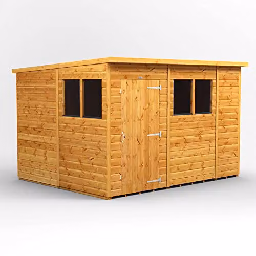 Powersheds Premium Pent Garden Wooden Shed in Brown with 12mm Extra Thick Timber and Toughened Glass, W: 311.5 cm, D: 260.4 cm, H: 240.4 cm – 1