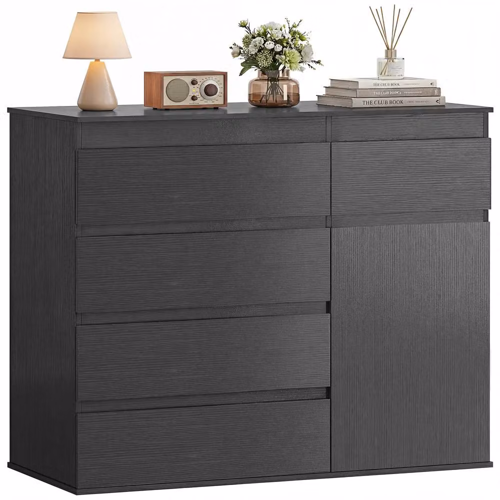 HOMCOM Modern Black Sideboard Storage Cabinet and Kitchen Cupboard with 5 Soft Close Drawers – 3
