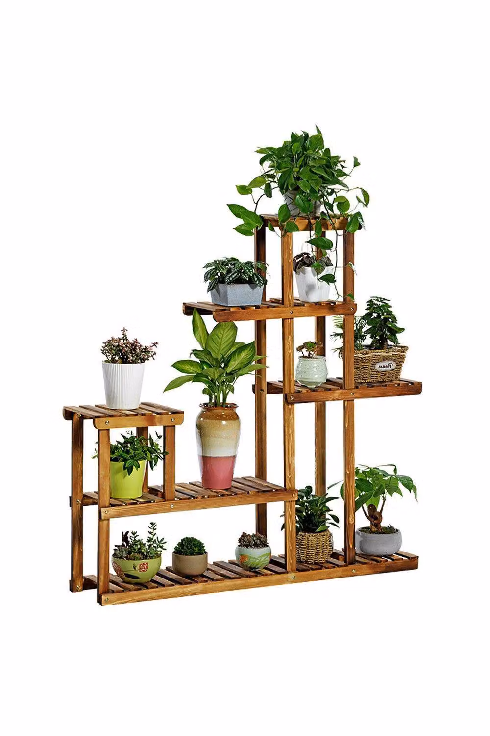 Living and Home Carter 8 Tier Multi Tiered Plant Stand in Rustic Brown Wood – 2