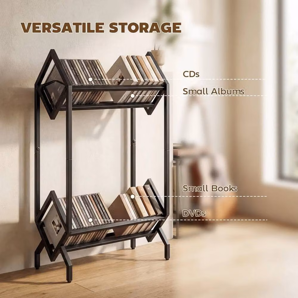 KORVIXA 2-Tier Metal CD Storage Rack in Black – 4