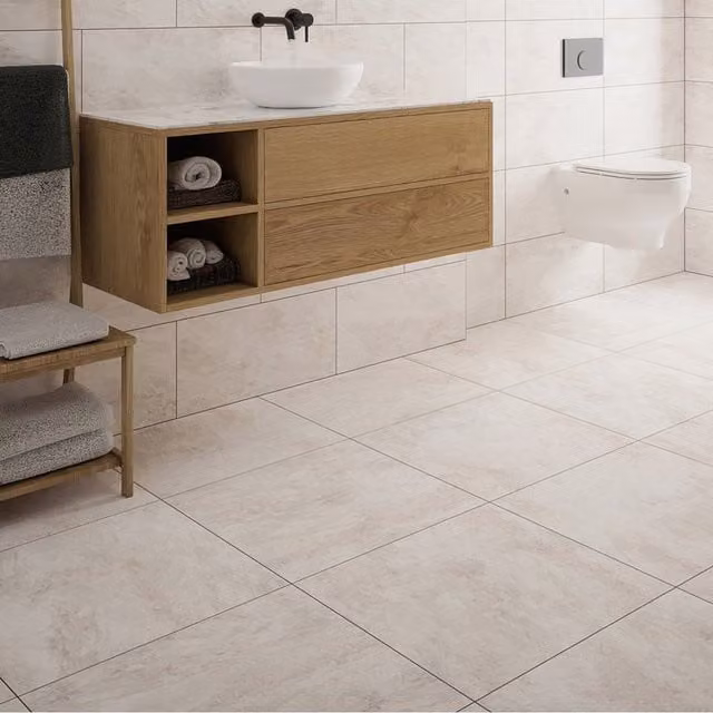 Johnson Tiles Arlo Stone Effect Matt Ceramic Floor Tile in Beige Shale