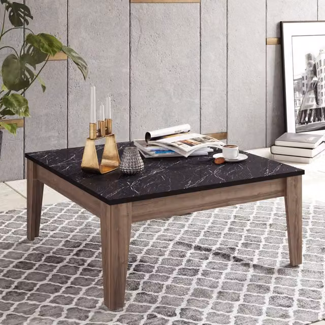 Decorotika Lorenz Modern Square Coffee Table in Walnut and Black