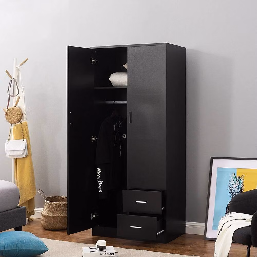 KORVIXA Black Modern 2 Door Wardrobe with Integrated Drawers and Shelf W/D/H: 100 x 100 x 100 cm – 2