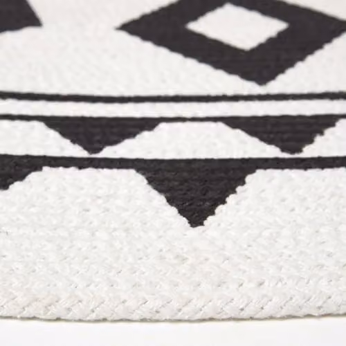 HOMESCAPES Lia Handwoven Mandala Round Area Rug, Black and White, 100% Cotton, Diameter: 120 cm – 4