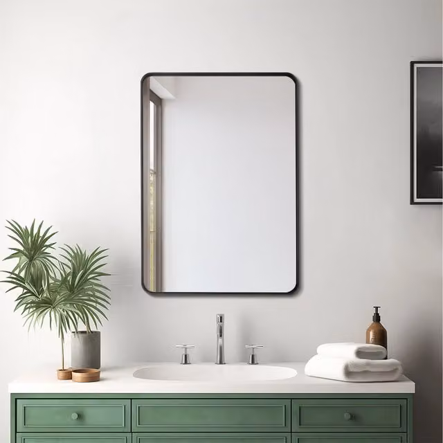 Komore Modern Rectangular Wall Mirror with Black Metal Frame