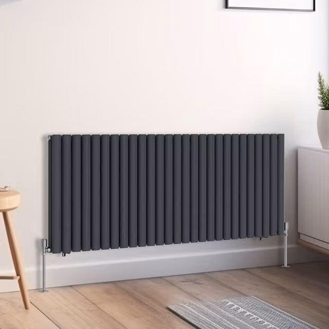 Right Radiators Oval Double Panel Horizontal Radiator in Anthracite Grey, H: 60 cm, W: 159.3 cm