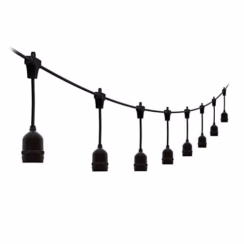 4lite Black Festoon Outdoor String Lighting with 20m Length and 20x E27 Sphere Bulb Holders, IP44 Rated