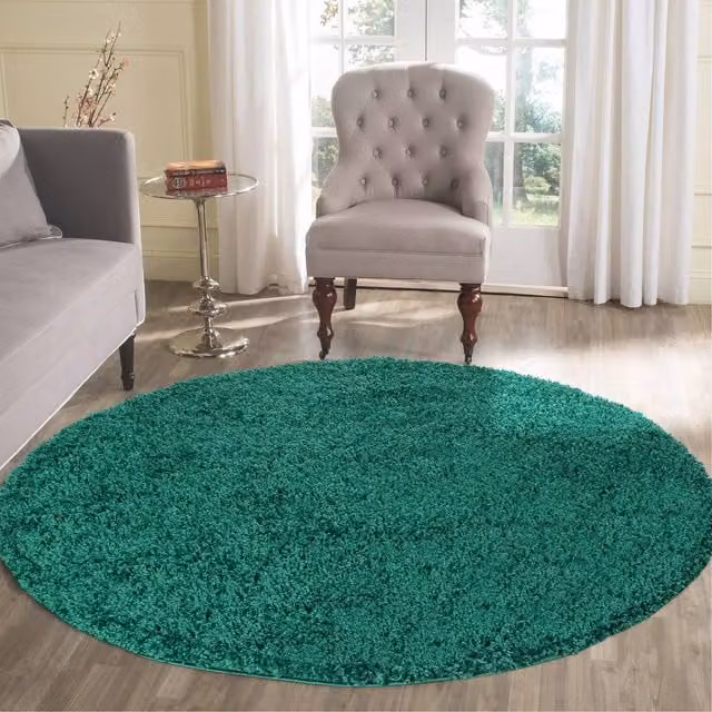 Desire Rugs Plain Fluffy Shaggy Square Area Rug in Green, W/D: 120 x 120 cm
