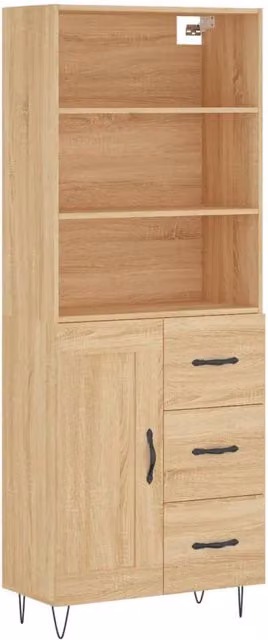 Berkfield Home Sonoma Oak Highboard in Light Oak, W/D/H: 69.5 x 34 x 180 cm