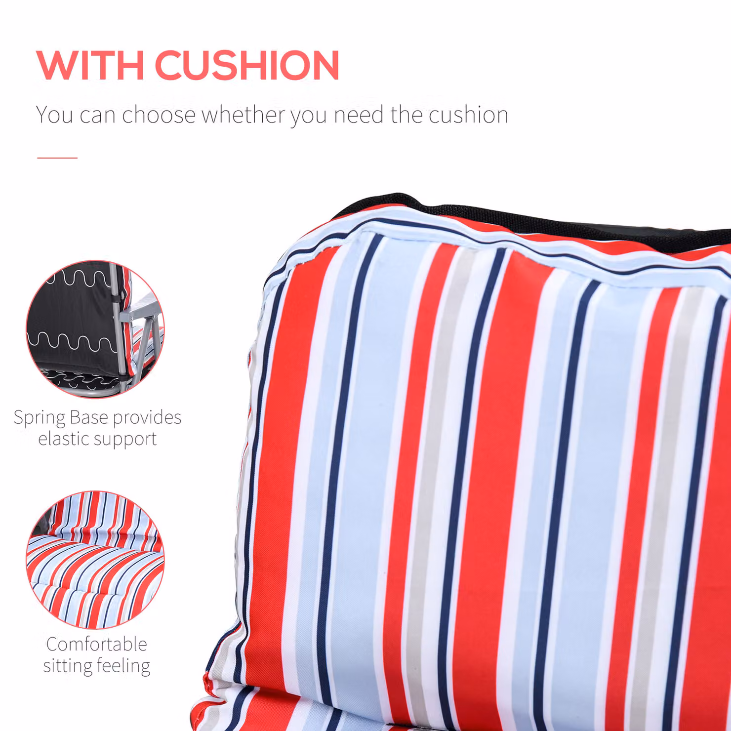 Outsunny Set of 2 Red and White Striped Garden Sun Loungers with Cushions – 4