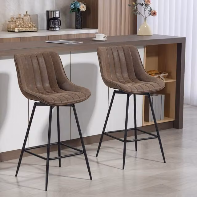 HOMCOM Set of 2 Modern Brown PU Leather Swivel Bar Stools