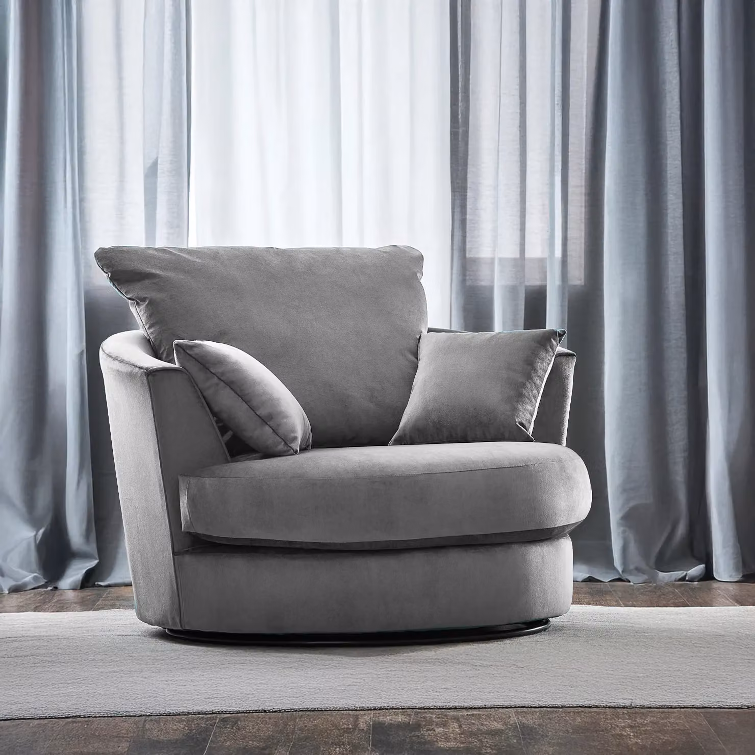 Furnishings For Less UK Fernando Soft Plush Velvet Fabric Swivel Chair, 360 Degree Rotation Single Seater, Grey – 2