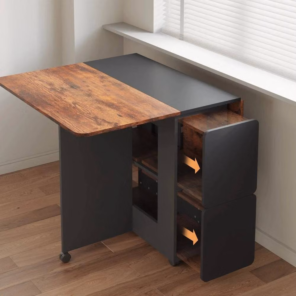 KORVIXA Rustic Brown and Black Drop Leaf Dining Table and Chairs Set – 3