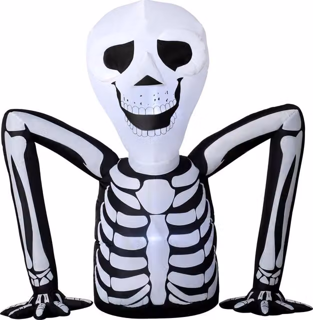 Outsunny Inflatable Ground Crawling Skeleton Halloween Decoration with Built-in LED Lights in White