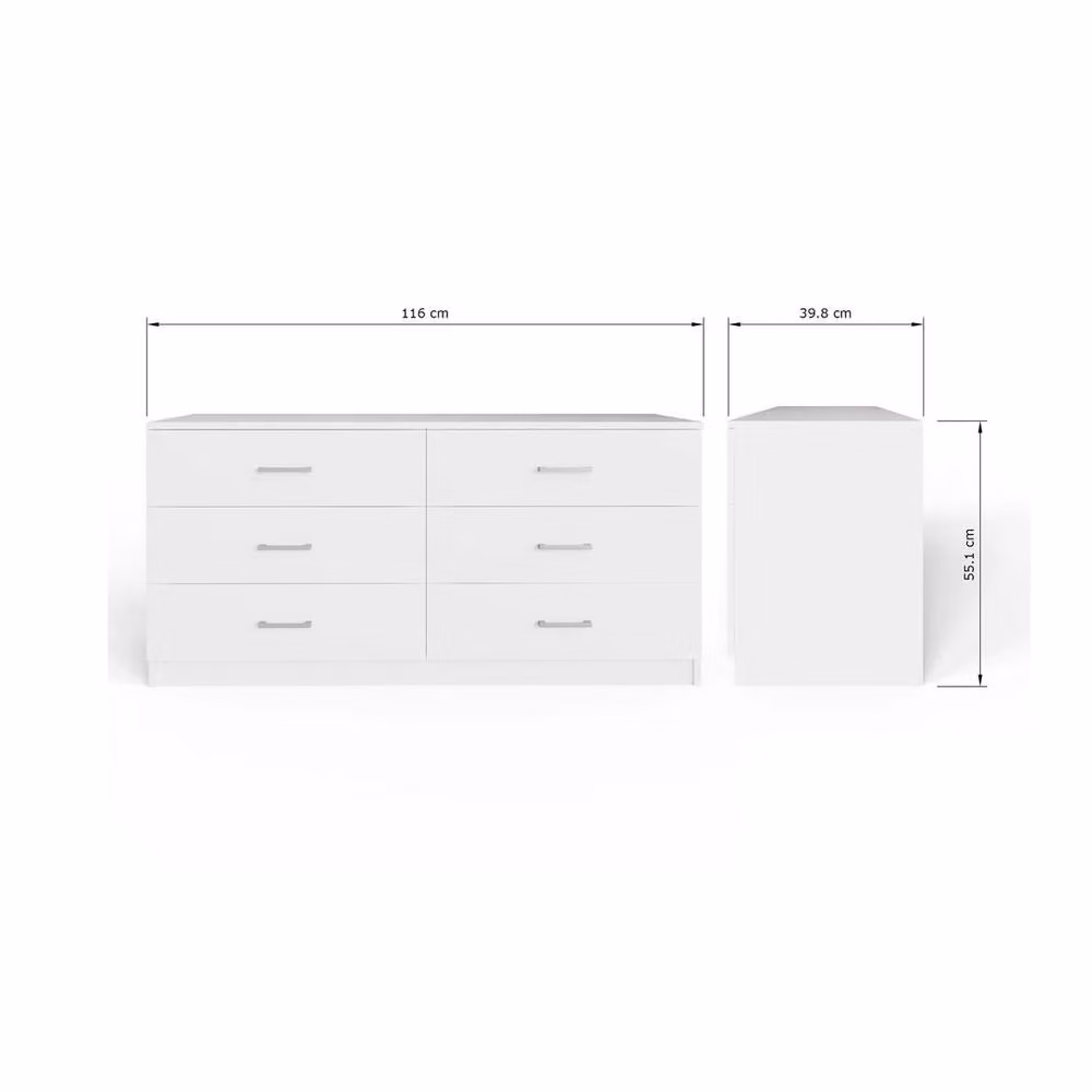 FORGEVIO 6-Drawer Double Column Storage Cabinet, White Matt Chest of Drawers – 2