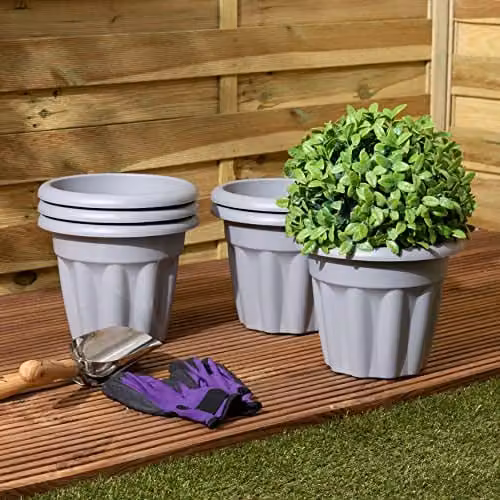Wham Vista Round Plastic Garden Planter, Grey, W/D/H: 6 x 6 x 25 cm – 3