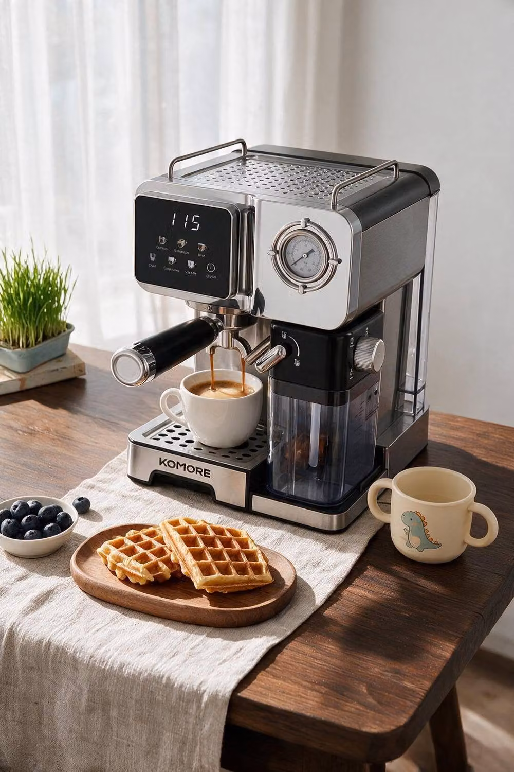 ExtraStar 1350W Semi-Auto Espresso Machine with 20 Bar Pressure, Manometer and 1.6L Water Tank, Black – 4