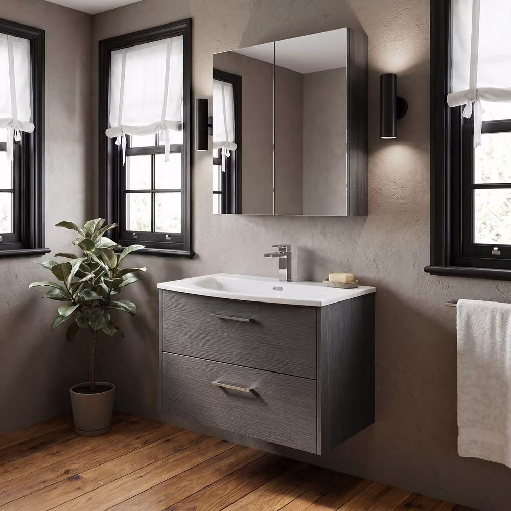 Balterley Winshill 2 Drawer Vanity Basin Unit, Dark Grey Woodgrain, Width: 80 cm – 2