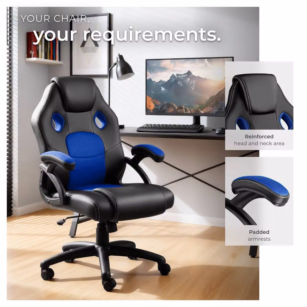 tectake Mike Gaming Chair in Blue with Synthetic Leather and Fabric Finish – 6