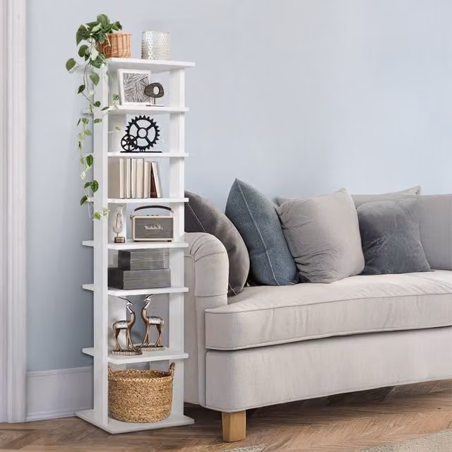 COSTWAY 7-Tier Freestanding Vertical Shoe Rack with Adjustable Shelves in White