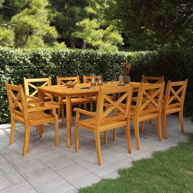 Berkfield Home 9 Piece Rustic Acacia Wood Garden Dining Set in Brown