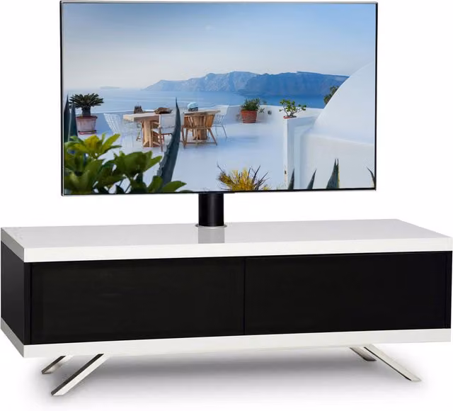 MDA Designs Tucana 1200 TV Cabinet in White with Glass Details, W/D/H: 120 x 40 x 42 cm