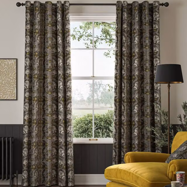 William Morris At Home African Marigold Made to Measure Floral Velvet Curtain Panel in Grey and Multicolour