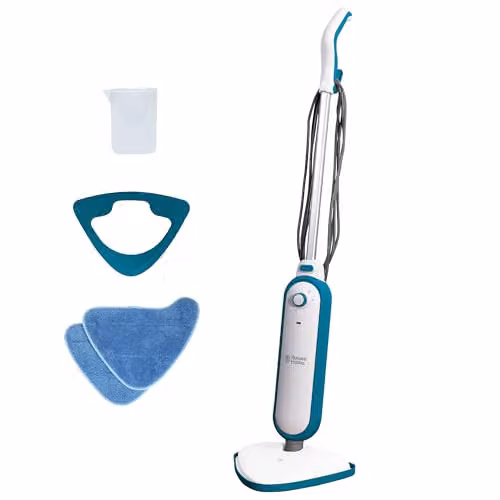 Russell Hobbs Steam Mop Broom in White and Blue with 1400W Power and 380ml Water Tank – 1