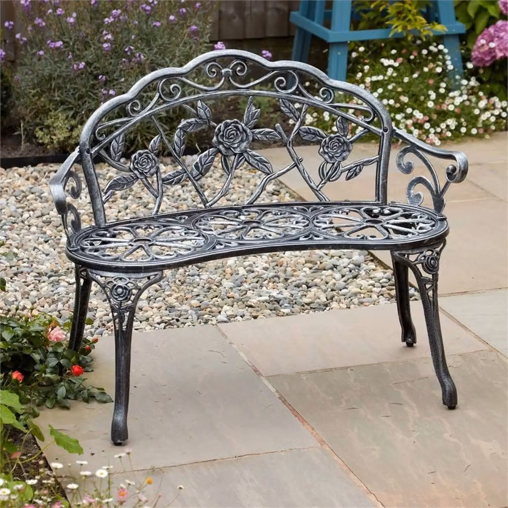 Nordara 2 Seater Cast Aluminium Garden Bench in Grey Matt Metal – 3