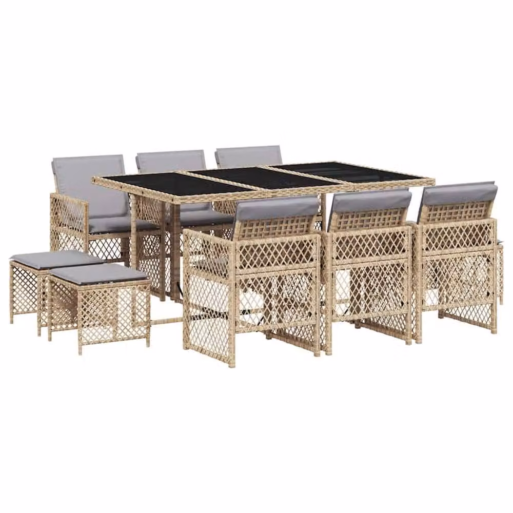 Berkfield Home 11 Piece Garden Dining Set with Beige Poly Rattan Cushions – 2