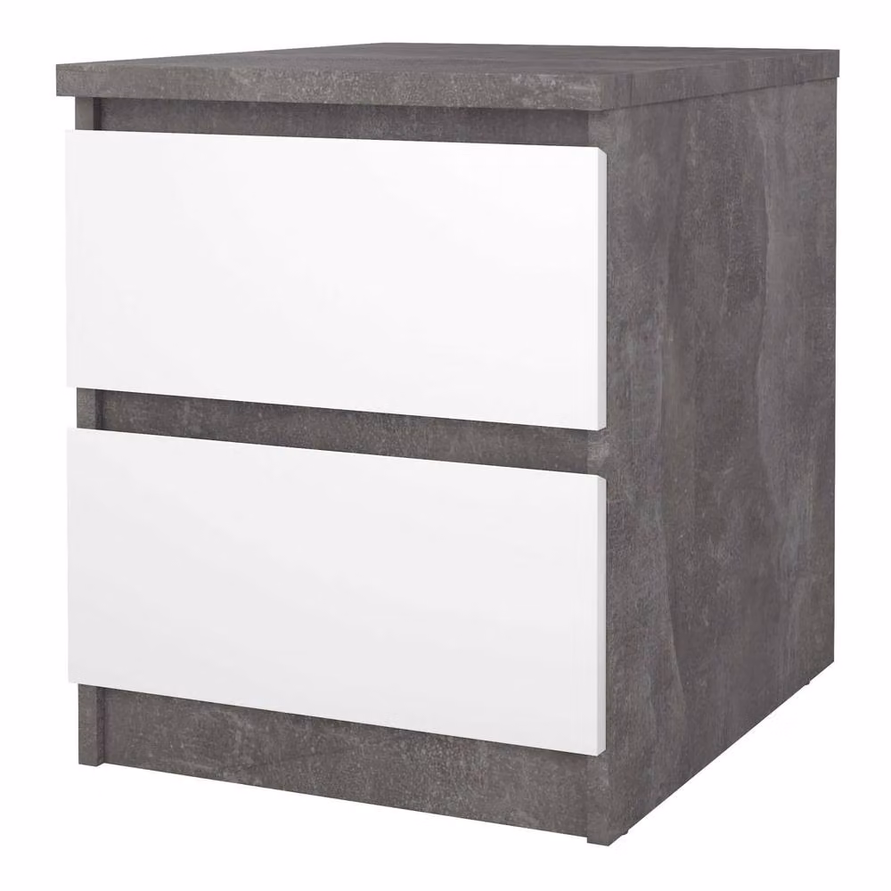 Wyld Haus Budapest Bedside Table with 2 Drawers, White and Grey Concrete Effect – 3