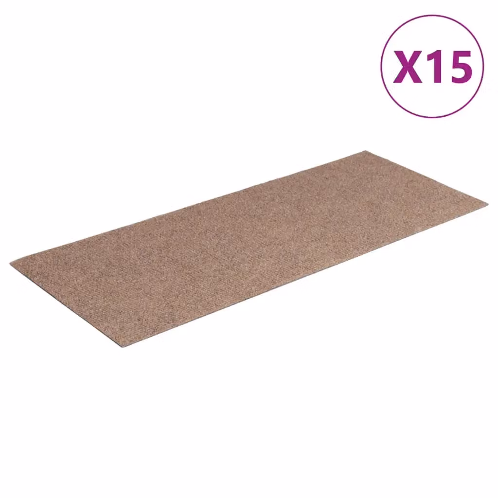 Berkfield Home Self-adhesive Rectangular Stair Mats, 15 Pieces, Light Brown, W: 60 cm, D: 25 cm – 2