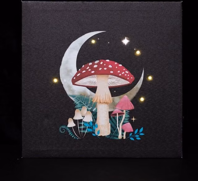 Something Different Forest Mushroom Light Up Canvas in Black, Red and White