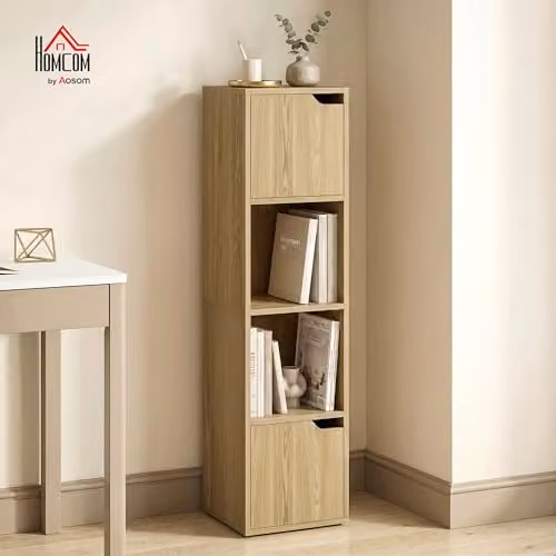 HOMCOM 4-Tier Oak Bookcase with 2 Cabinets and Open Shelves, Brown – 2