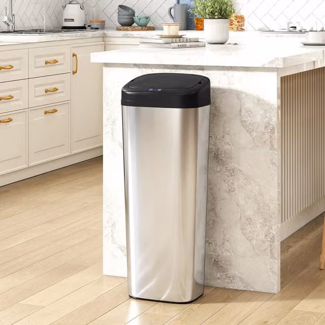 HOMCOM 50L Stainless Steel Touchless Sensor Bin in Silver with Fingerprint-Proof Finish