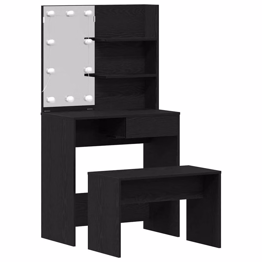 Berkfield Home Hollywood LED Dressing Table Set in Black Oak Engineered Wood – 2