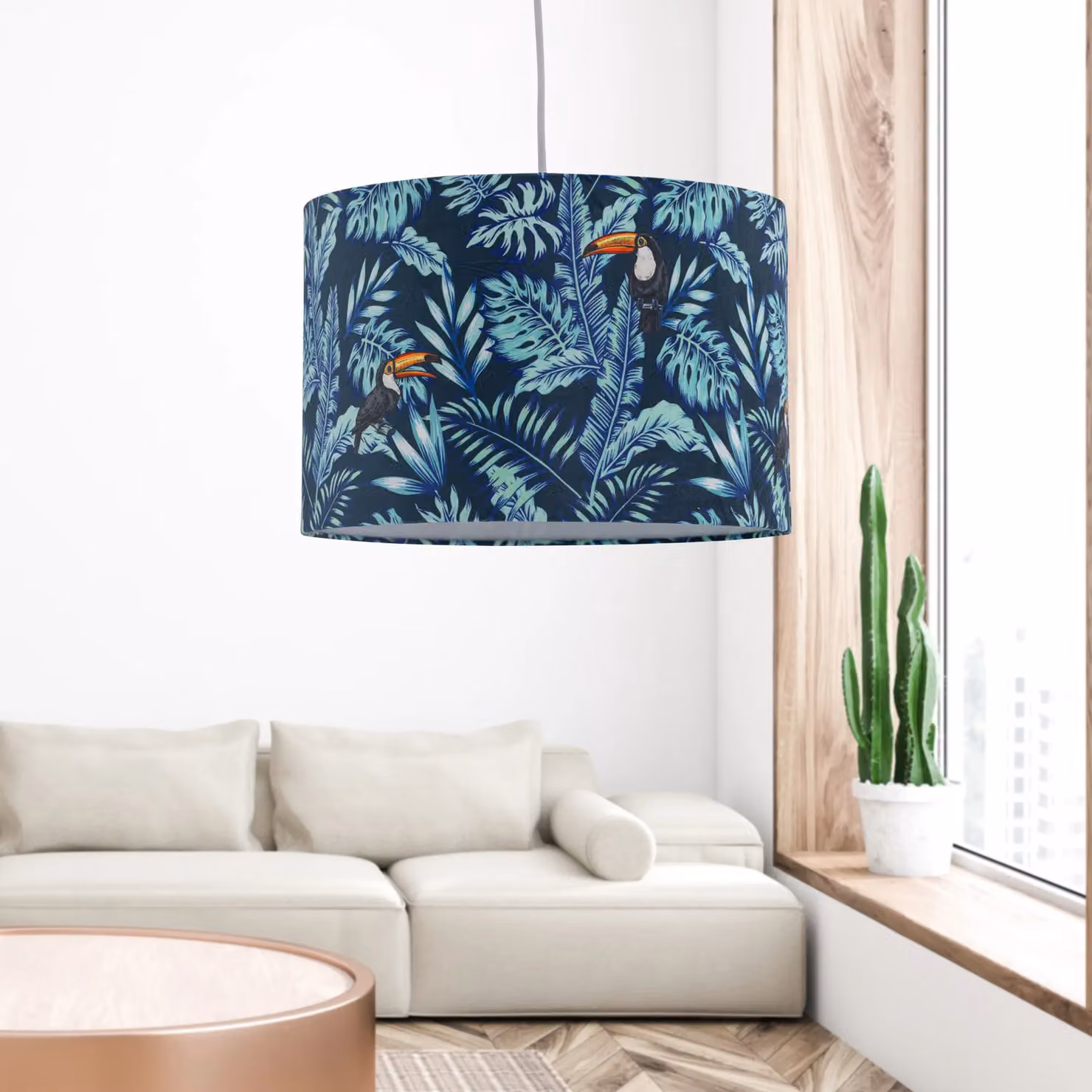 First Choice Lighting Toucan Blue Velvet Fabric Pendant or Table Lamp Shade, Diameter: 30 cm – 6