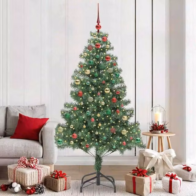 Berkfield Home Green PVC Christmas Tree with 300 LEDs and Stand, Height: 210 cm