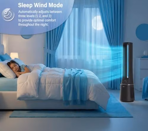 PureMate 2-in-1 Bladeless Tower Fan and Air Purifier with HEPA Filter, Black, W/D/H: 25.5 x 25.5 x 105.6 cm – 5