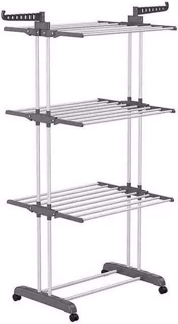 FORGEVIO 4 Tier Foldable Metal Clothes Drying Rack with Castors in Silver – 1
