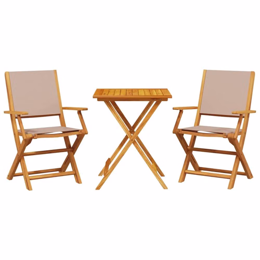 Berkfield Home Beautiful 3 Piece Bistro Set in Beige Polyester Fabric and Oiled Acacia Wood, W/D/H: 60 x 60 x 75 cm – 2