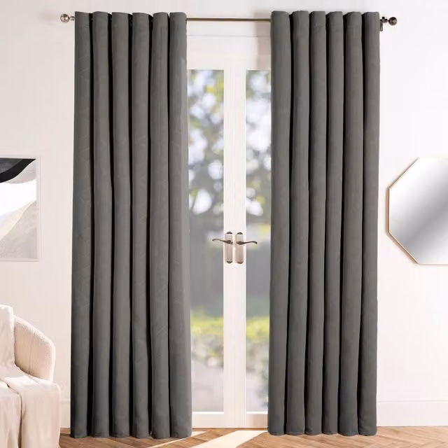 OHS Grey Modern Graphic Eyelet Blackout Curtains W: 228 cm, H: 167 cm