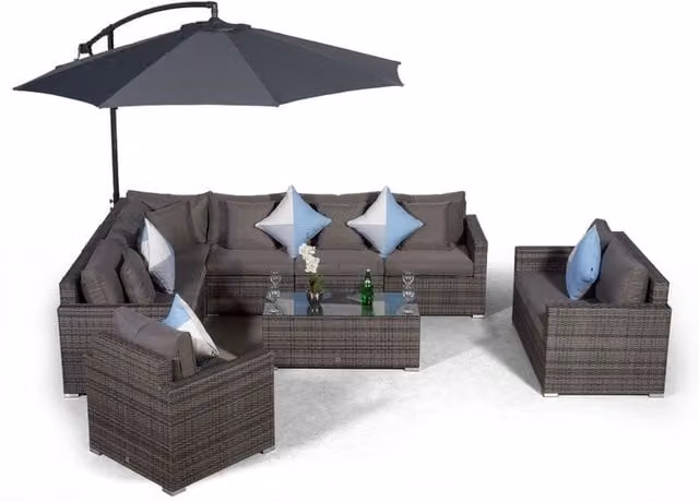 Giardino Havana 9 Seat Rattan Corner Sofa Conversation Set with Coffee Table in Grey and Brown