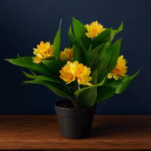 Leaf Yellow Artificial Freesia Flowering Houseplant in a Potted Tabletop Design, Height: 18 cm – 3
