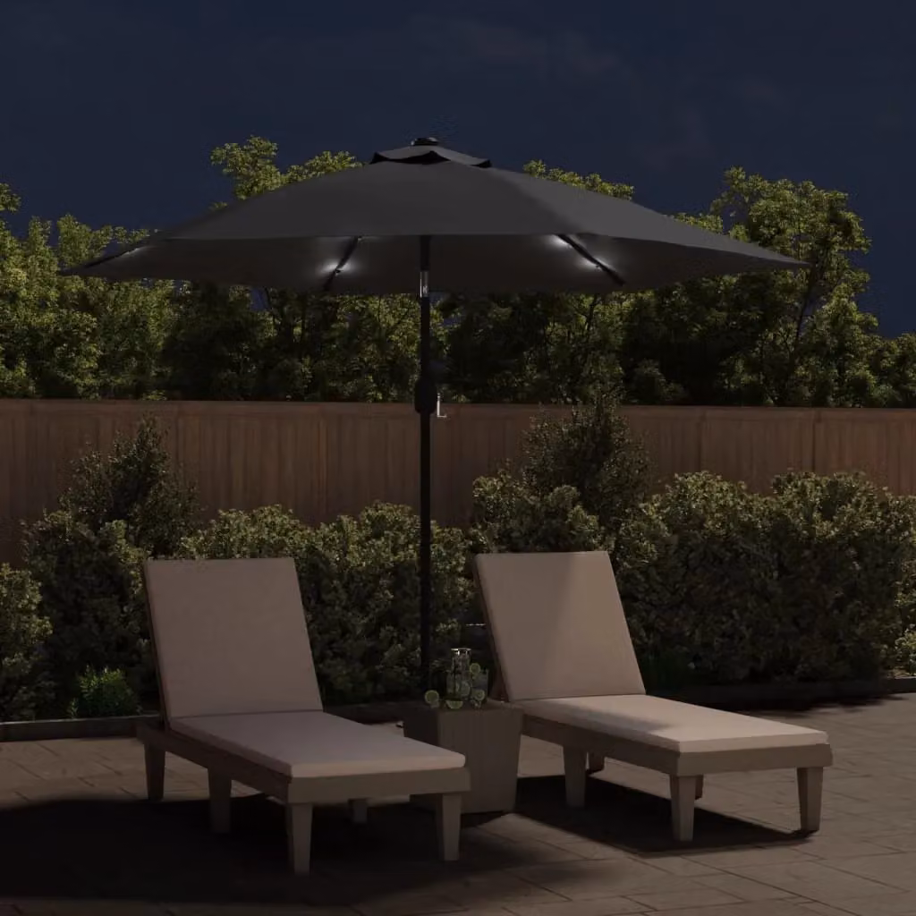 Berkfield Home Outdoor Parasol with LED Lights and Steel Pole, Anthracite Black, 300 cm – 3