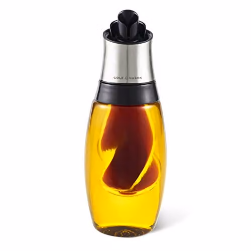 Cole & Mason Bristol Duo Oil and Vinegar Pourer Set with Drip-Free Spout and Lids, Transparent and Silver