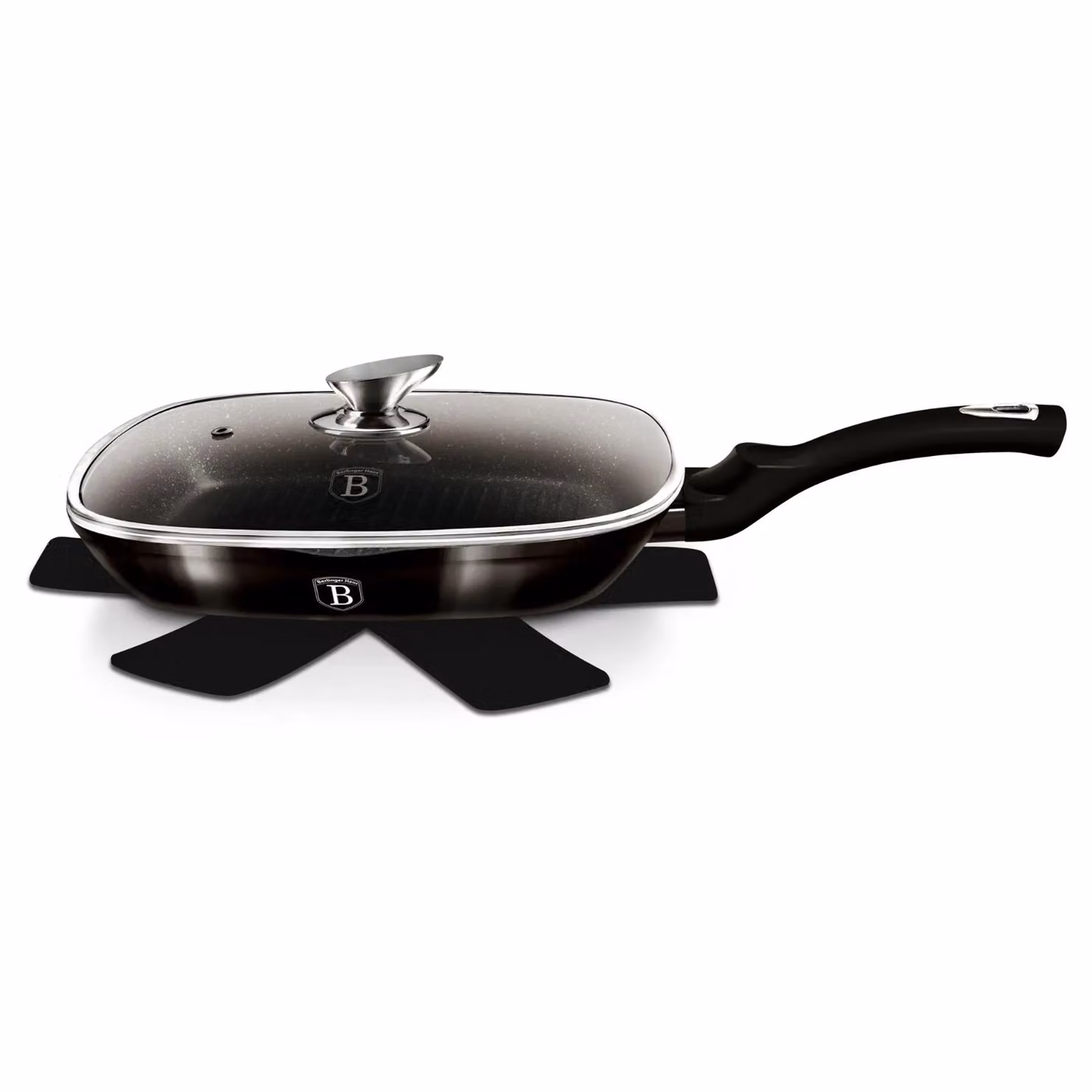 EONLION Non-Stick Black Aluminium and Stainless Steel Grill Griddle Pan with Lid and Pouring Spout – 2